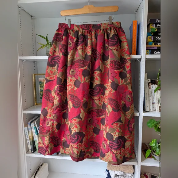 Vintage Handmade Midi Skirt Floral Patterned Size Large 70's Boho Twee Whimsi - Picture 4 of 5